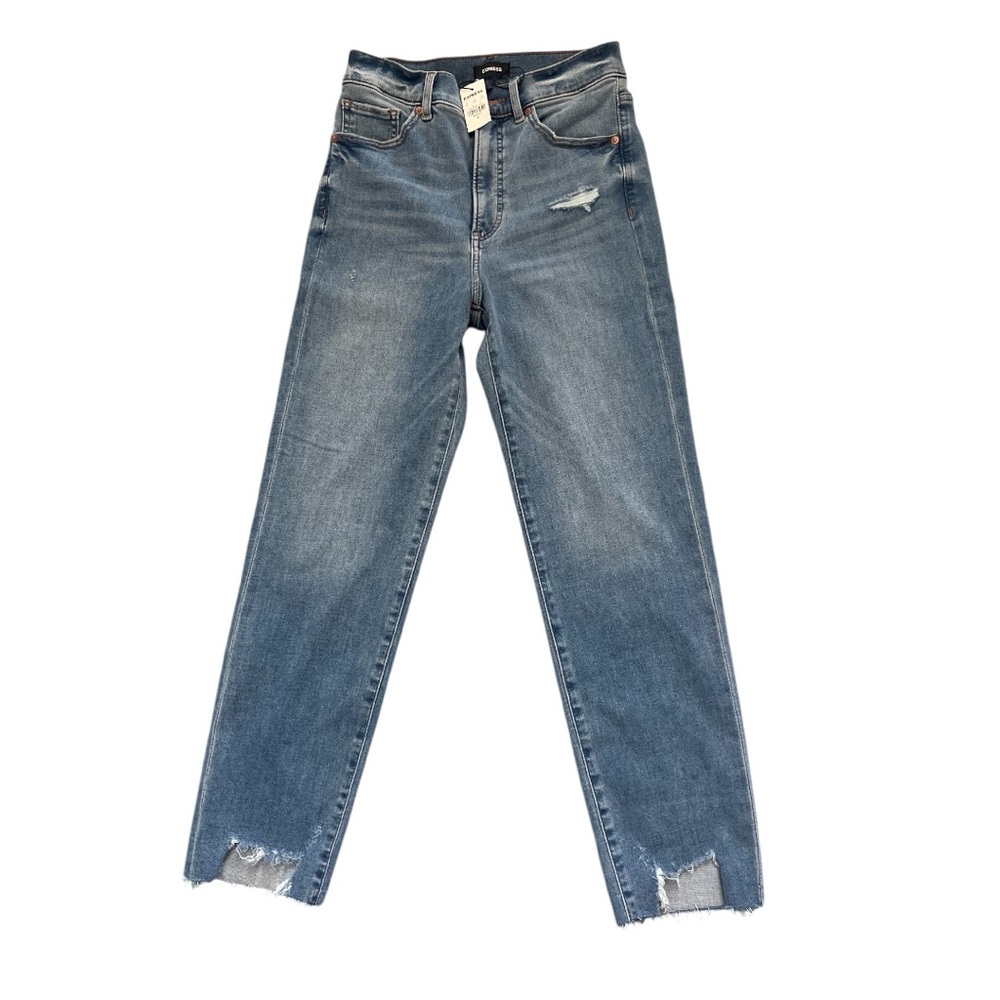 New Express High Rise Ripped Raw Step Mom Jeans